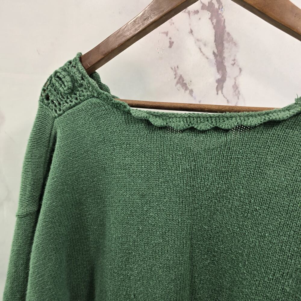 Vintage Sweater Womens Large 90s Green Oversized Coastal Cotton Ramie Crochet - Picture 7 of 12